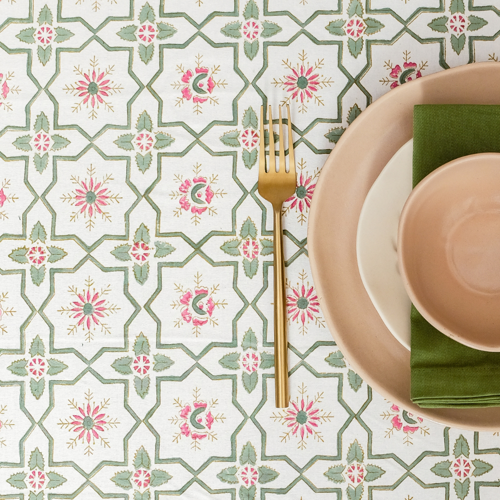 Persian Garden Tablecloth Pink & Green