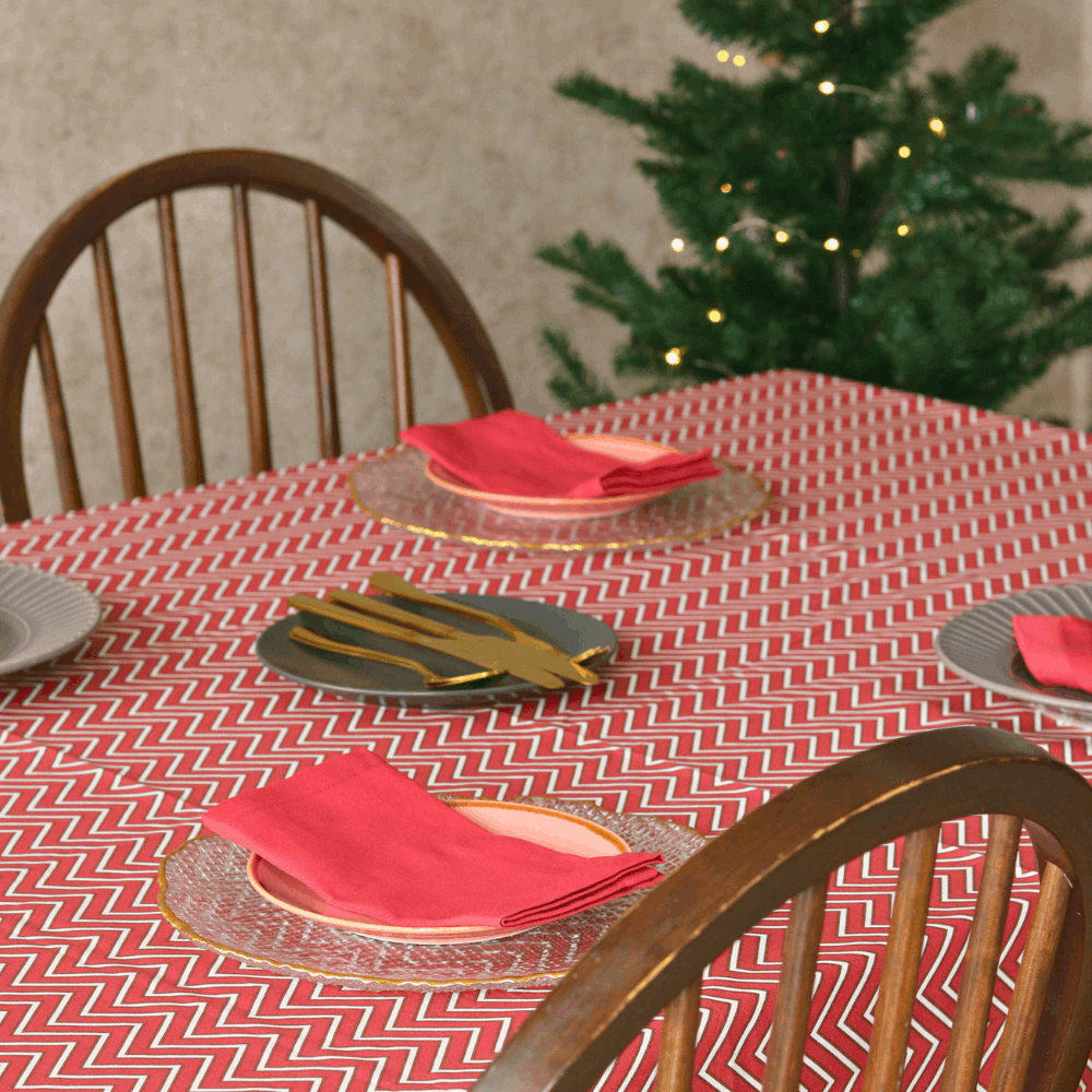 All Over Red Chevron Tablecloth