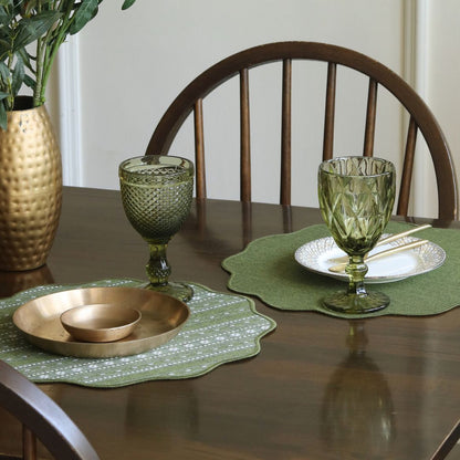 Backup - Woven Moss Green Placemats by The Yard House, set of 4, 12" x 17", featuring traditional Indian motifs and geometric patte...