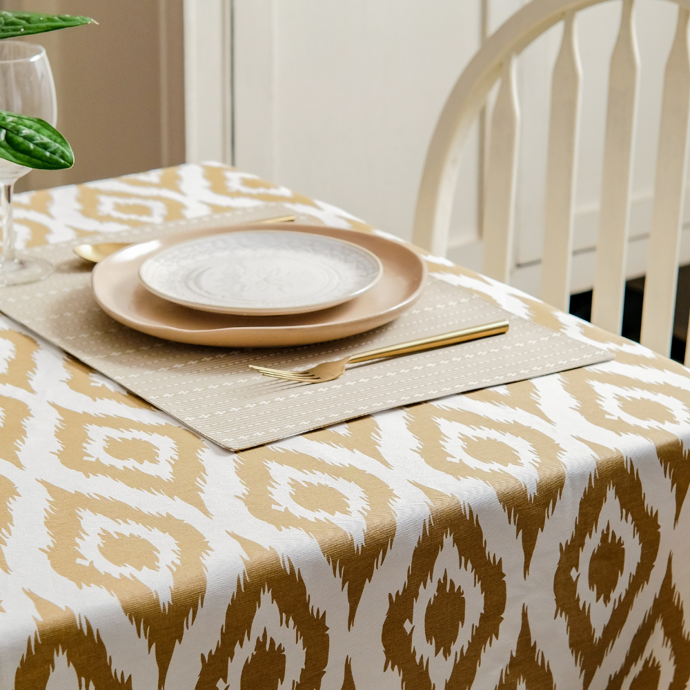 Ikat Inspired Beige Tablecloth