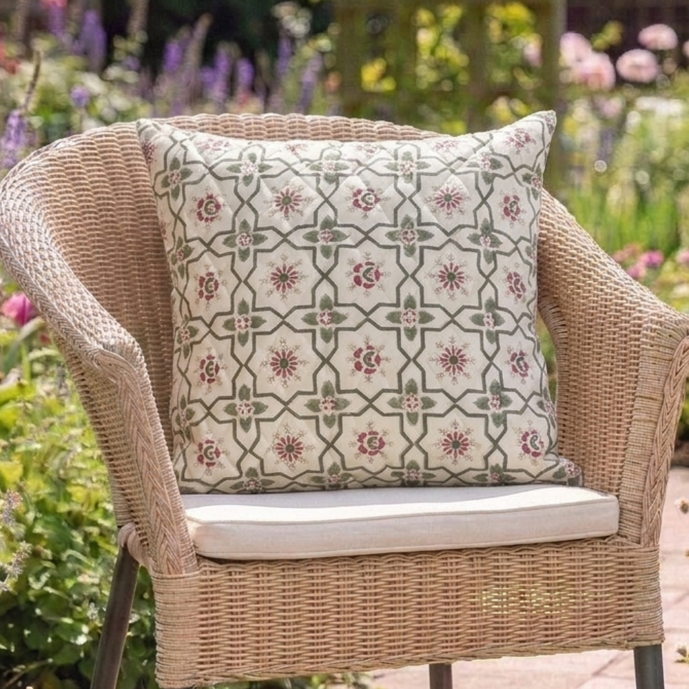 Persian Garden - Water resistant, Quilted Outdoor Cushion Cover