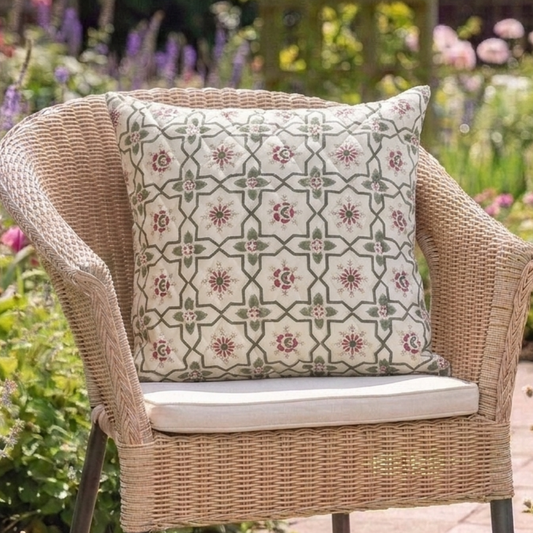 Persian Garden - Water resistant, Quilted Outdoor Cushion Cover