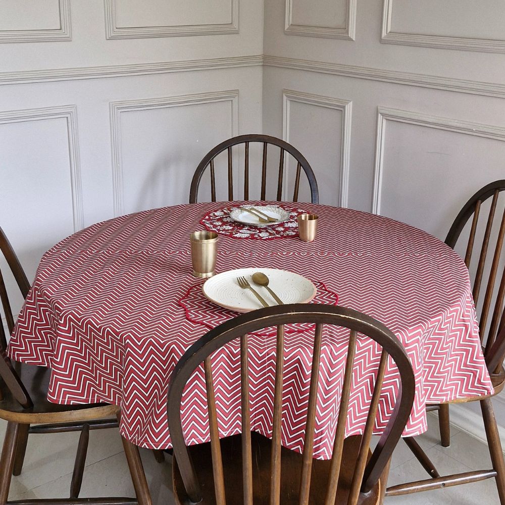 All Over Red Chevron Tablecloth