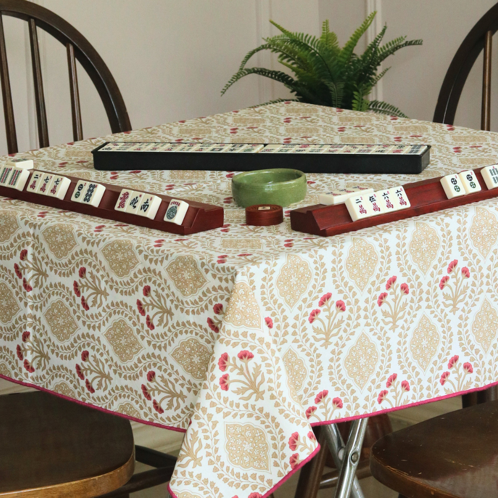 Sweet Almond Mahjong Tablecloth + All Over Red Floral & Chevron Mahjong Mat