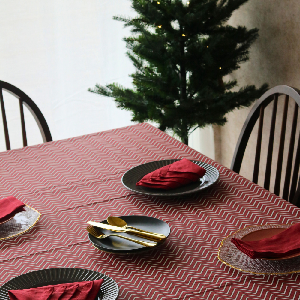 All Over Red Chevron Tablecloth