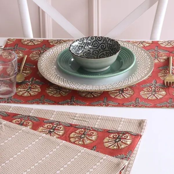 Rust Orange & Woven Beige Placemat