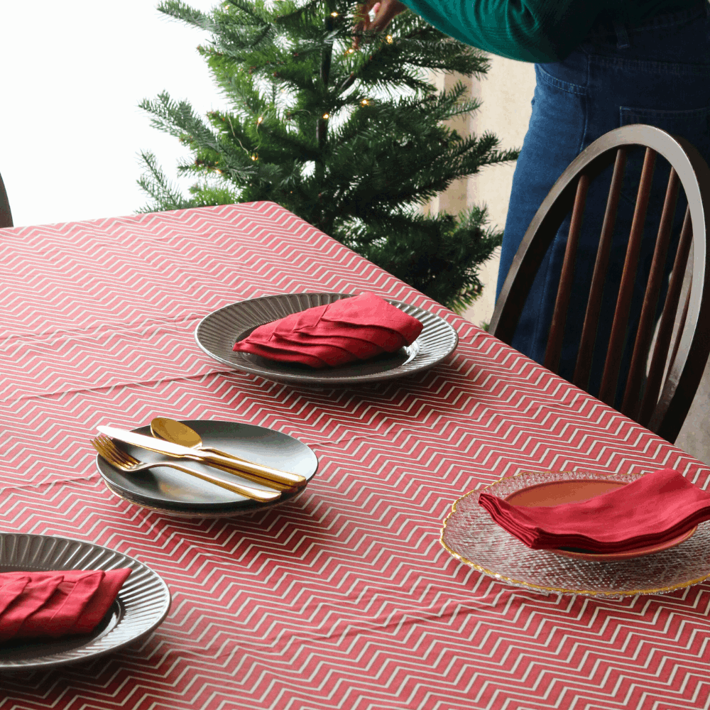 All Over Red Chevron Tablecloth