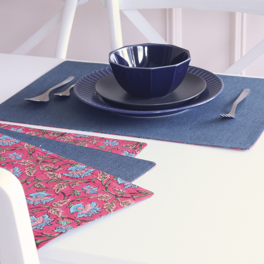 Royal Fuschia & Woven Aegean Blue Placemats