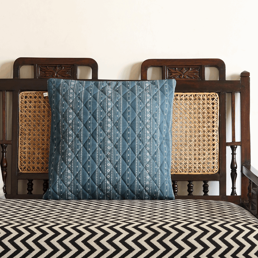 Woven Aegean Blue Cushion Cover Square (16"X16") Aegean Blue