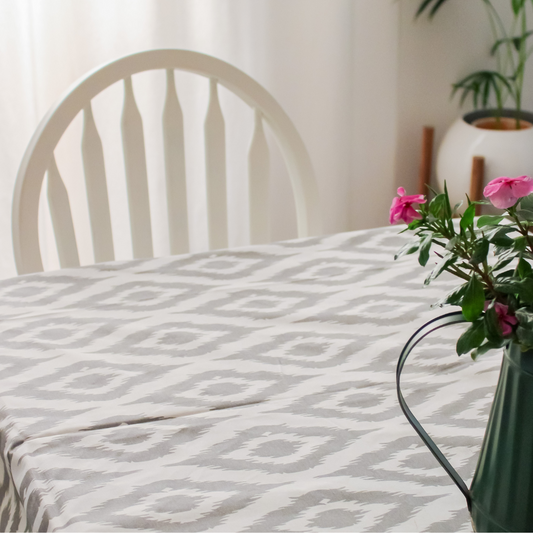 Ikat Inspired Grey Tablecloth