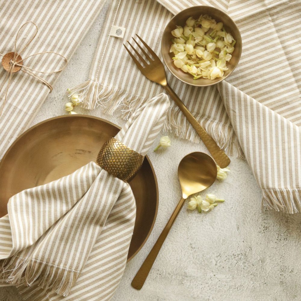 Beige Stripes Cotton Table Napkins