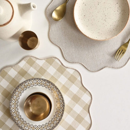 Farmhouse - Beige Gingham Checks Placemats