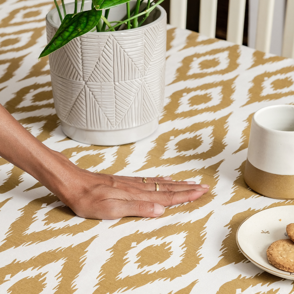 Ikat Inspired Beige Tablecloth