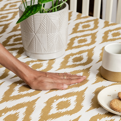 Ikat Inspired Beige Tablecloth