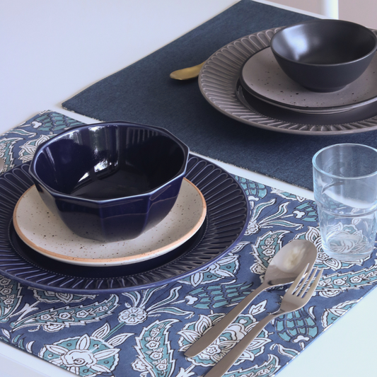 Stormy Skies & Woven Aegean Blue Placemats