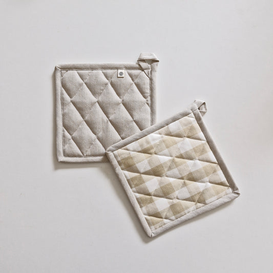 Wipeable & Reversible Pot Holder - Beige Checks