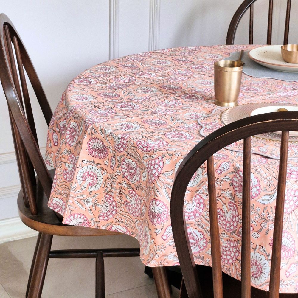 Blushing Meadows Tablecloth - Deep Tone Peach & Pink