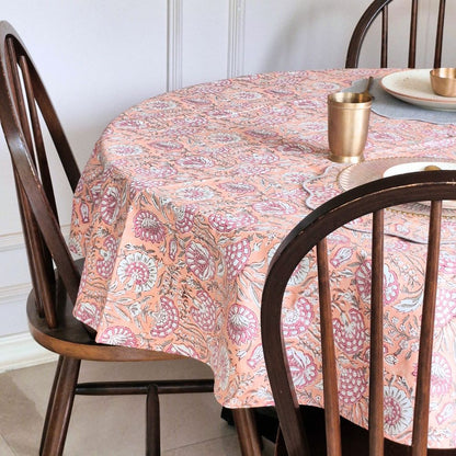 Blushing Meadows Tablecloth - Deep Tone Peach & Pink