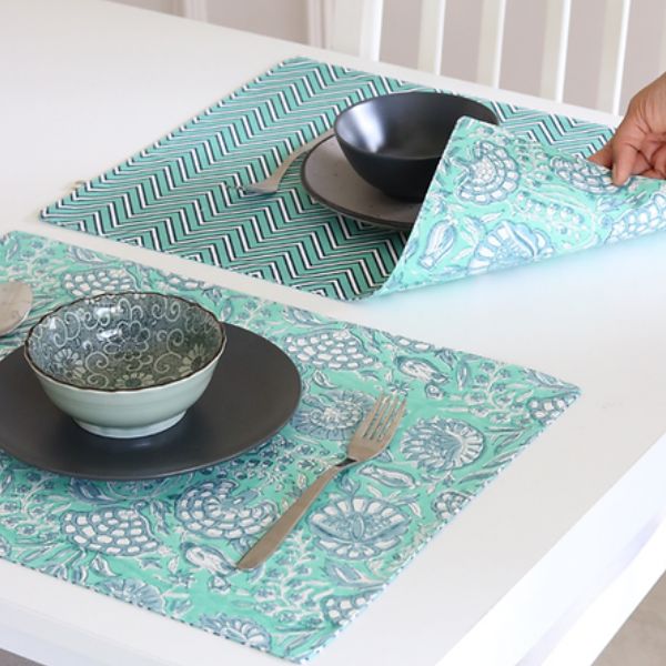 Tranquil Teal & Chevron Placemats