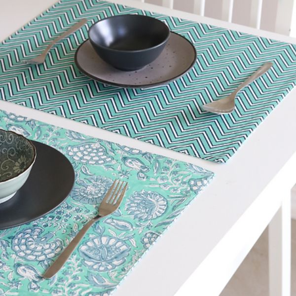 Tranquil Teal & Chevron Placemats