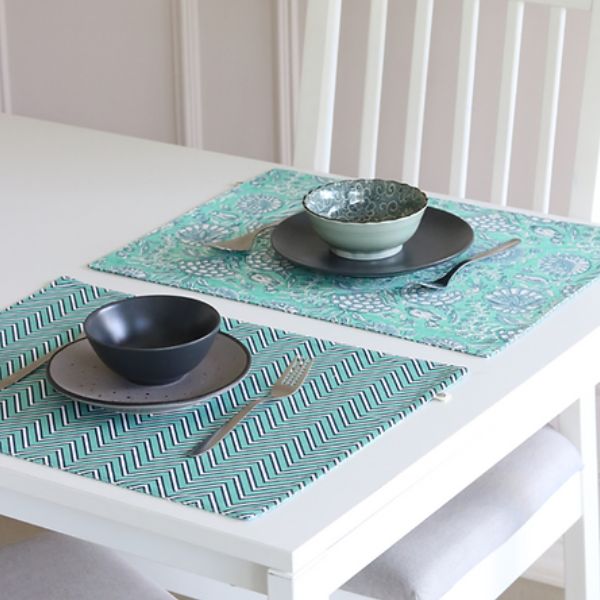 Tranquil Teal & Chevron Placemats