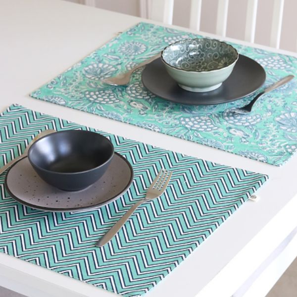 Tranquil Teal & Chevron Placemats