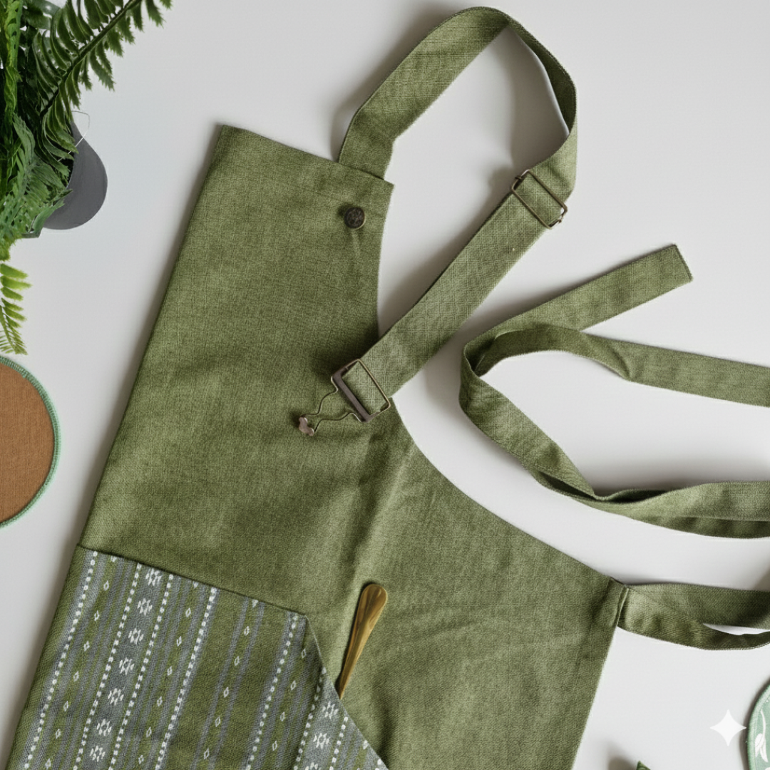 Spill-Resistant, 3-pocket, Cotton Apron - Moss Green