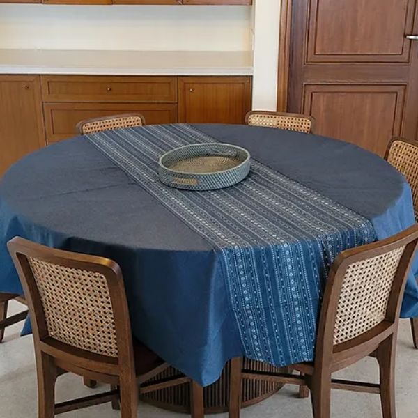 Woven Aegean Blue - Bhujodi Inspired Tablecloth Aegean Blue