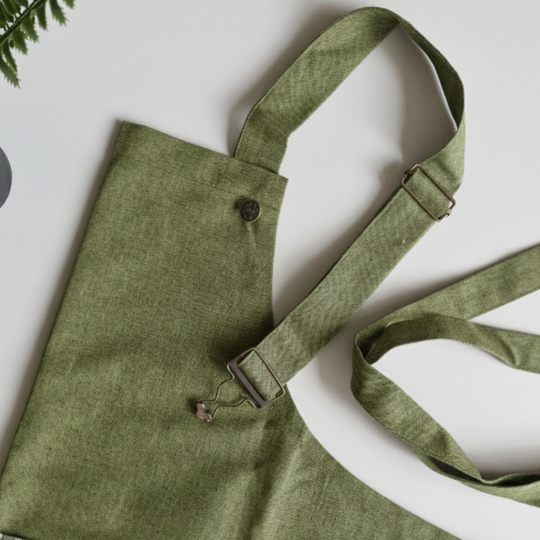 Spill-Resistant, 3-pocket, Cotton Apron - Moss Green