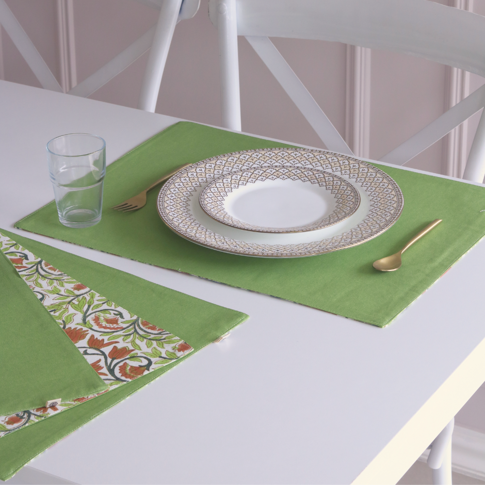 Secret Garden & Solid Green Placemats