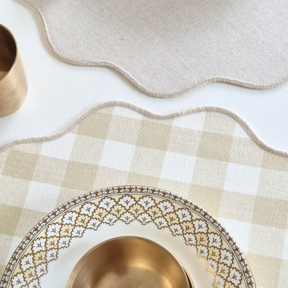 Farmhouse - Beige Gingham Checks Placemats