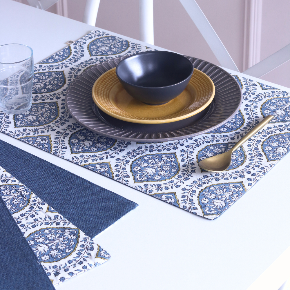 Morning Dew & Woven Aegean Blue Placemats