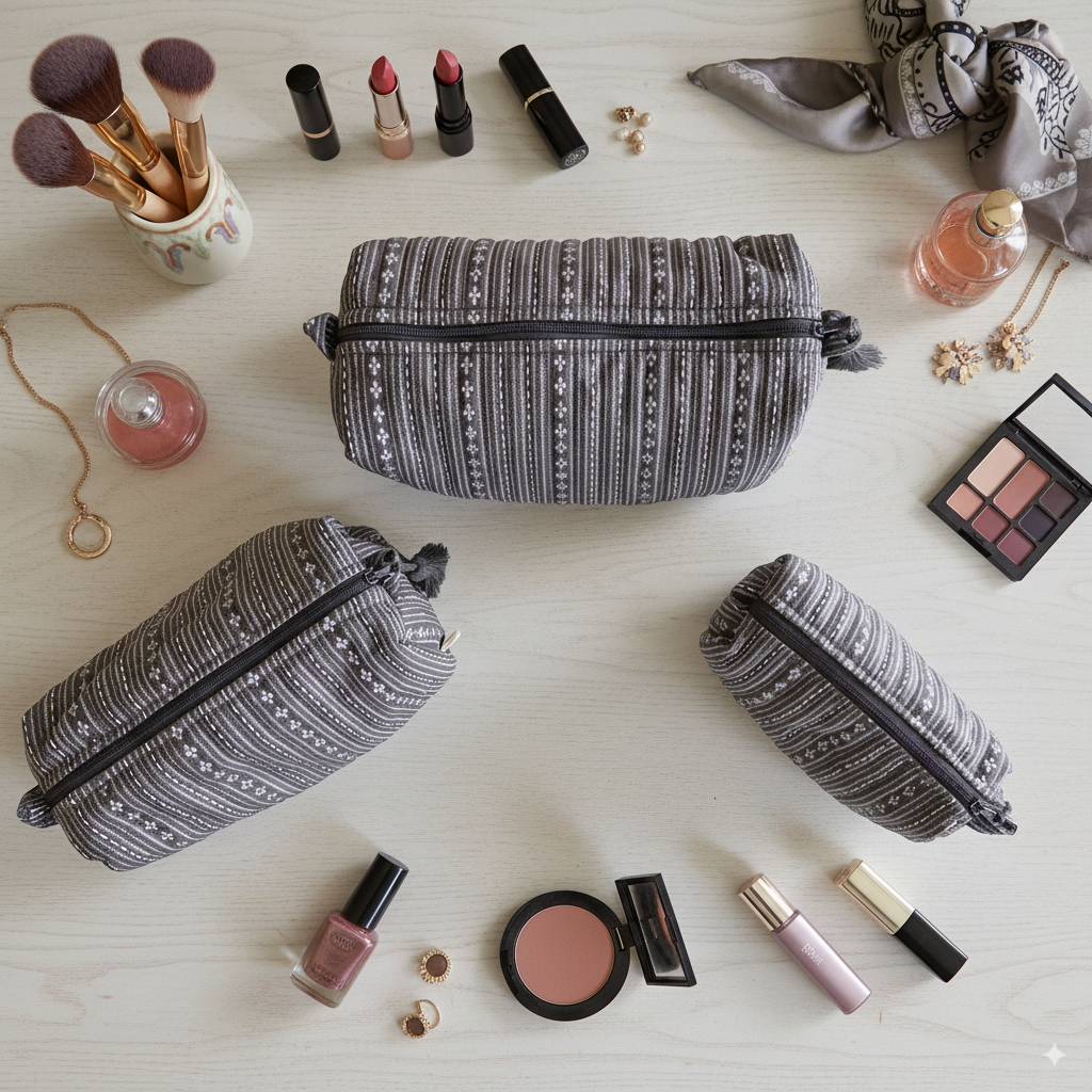 Quilted Pouches - Woven Winter Grey