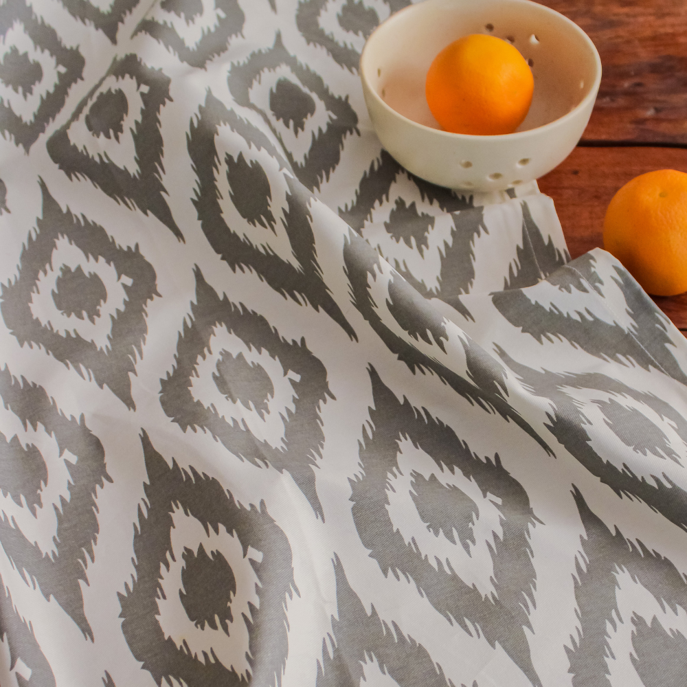 Ikat Inspired Grey Tablecloth