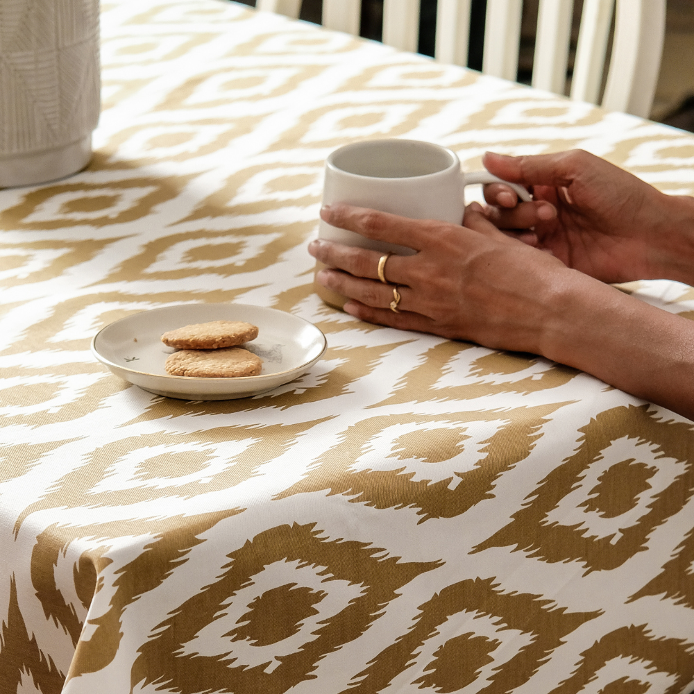 Ikat Inspired Beige Tablecloth