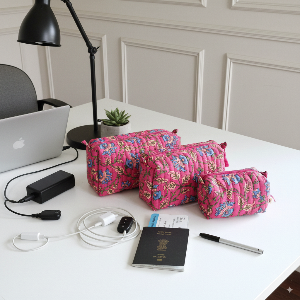 Quilted Pouches - Royal Fuschia