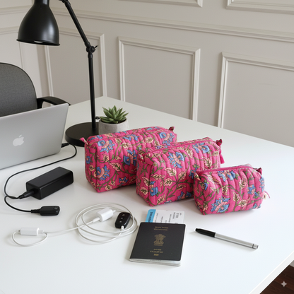 Quilted Pouches - Royal Fuschia