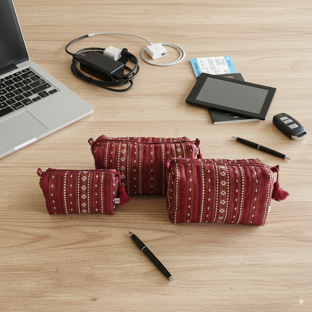 Quilted Pouches - Woven Ruby Red