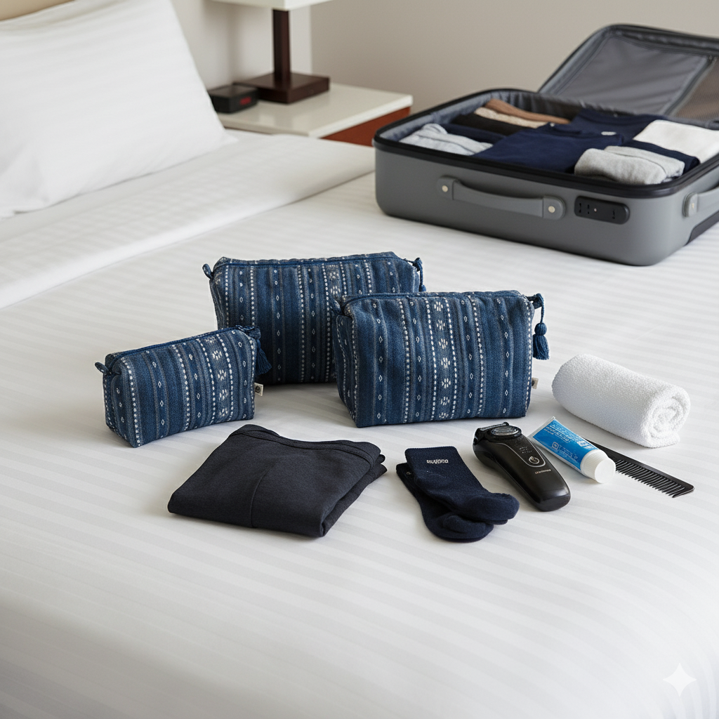 Quilted Pouches - Woven Aegean Blue