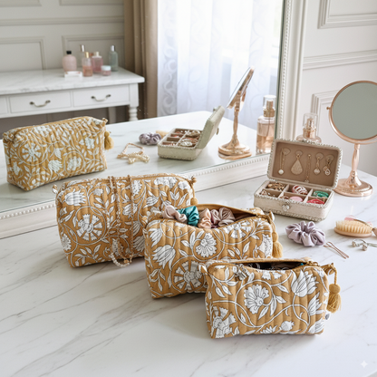 Quilted Pouches - Mustard Fields