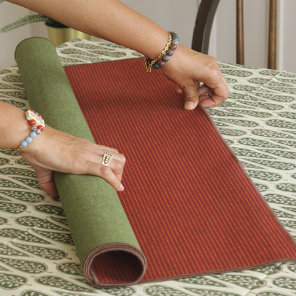 Serene Sunset & Moss Green Chambray Mahjong Mat