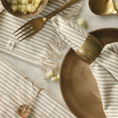 Beige Stripes Cotton Table Napkins