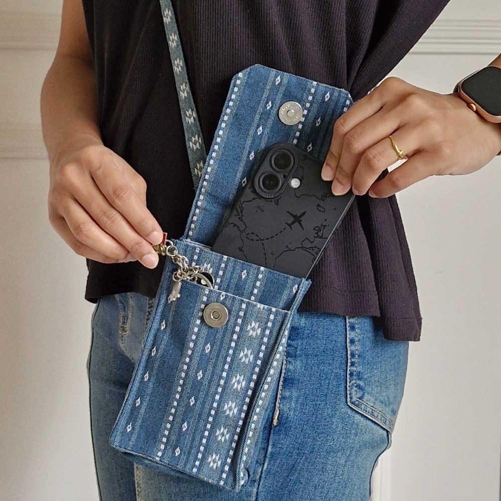 Woven Aegean Blue Mobile Pouch