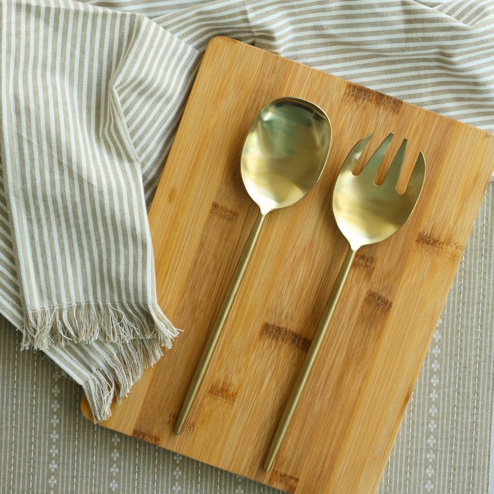 Matte gold salad server set with spoon and four-tine fork