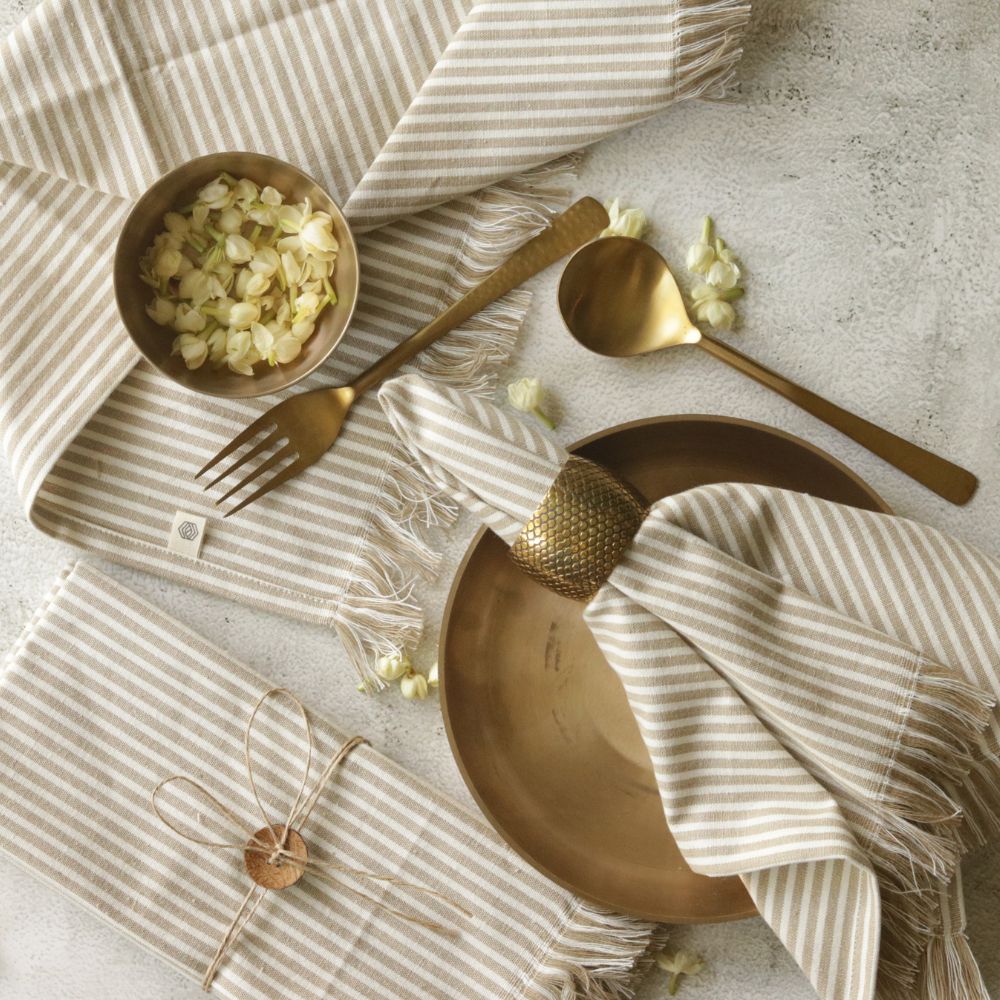 Beige Stripes Cotton Table Napkins