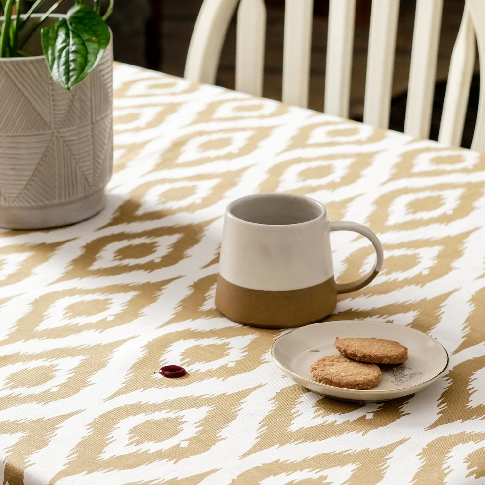 Ikat Inspired Beige Tablecloth