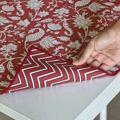 Sweet Almond Mahjong Tablecloth + All Over Red Floral & Chevron Mahjong Mat