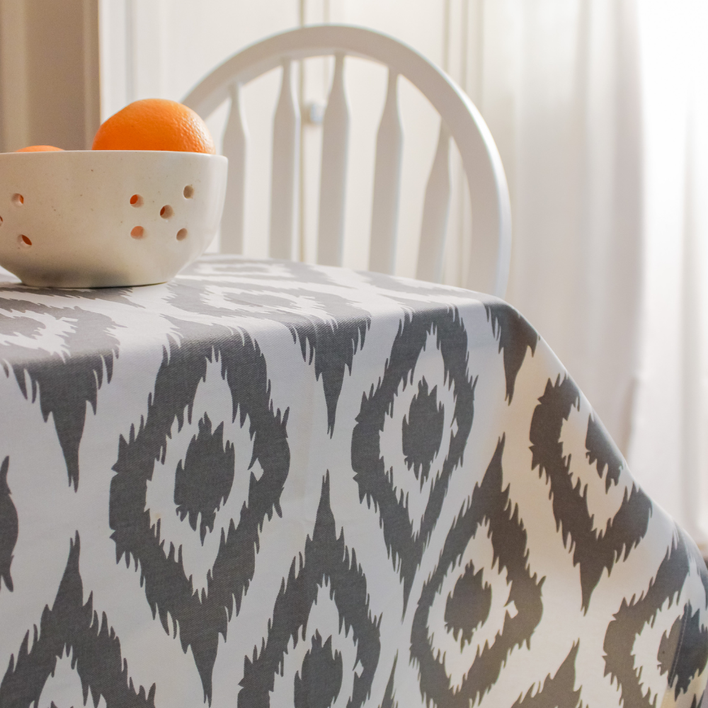 Ikat Inspired Grey Tablecloth