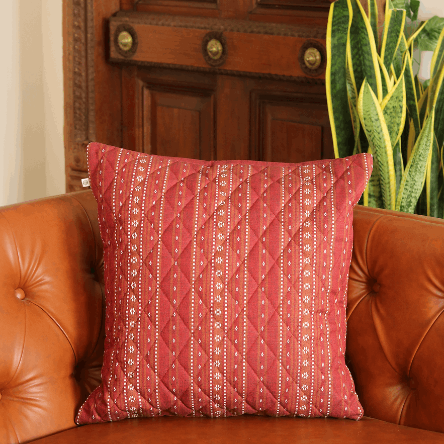 Woven Ruby Red Cushion Cover Square (18"X18") Ruby Red