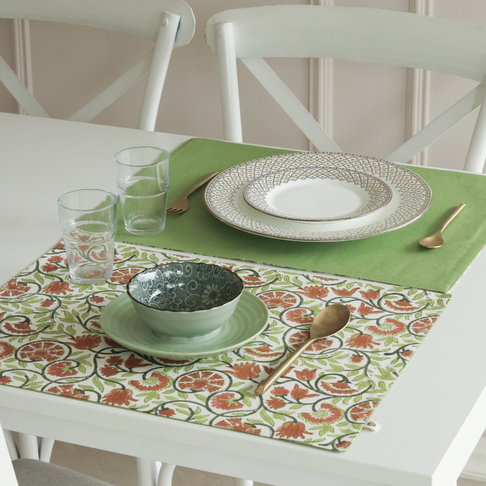 Secret Garden & Solid Green Placemats